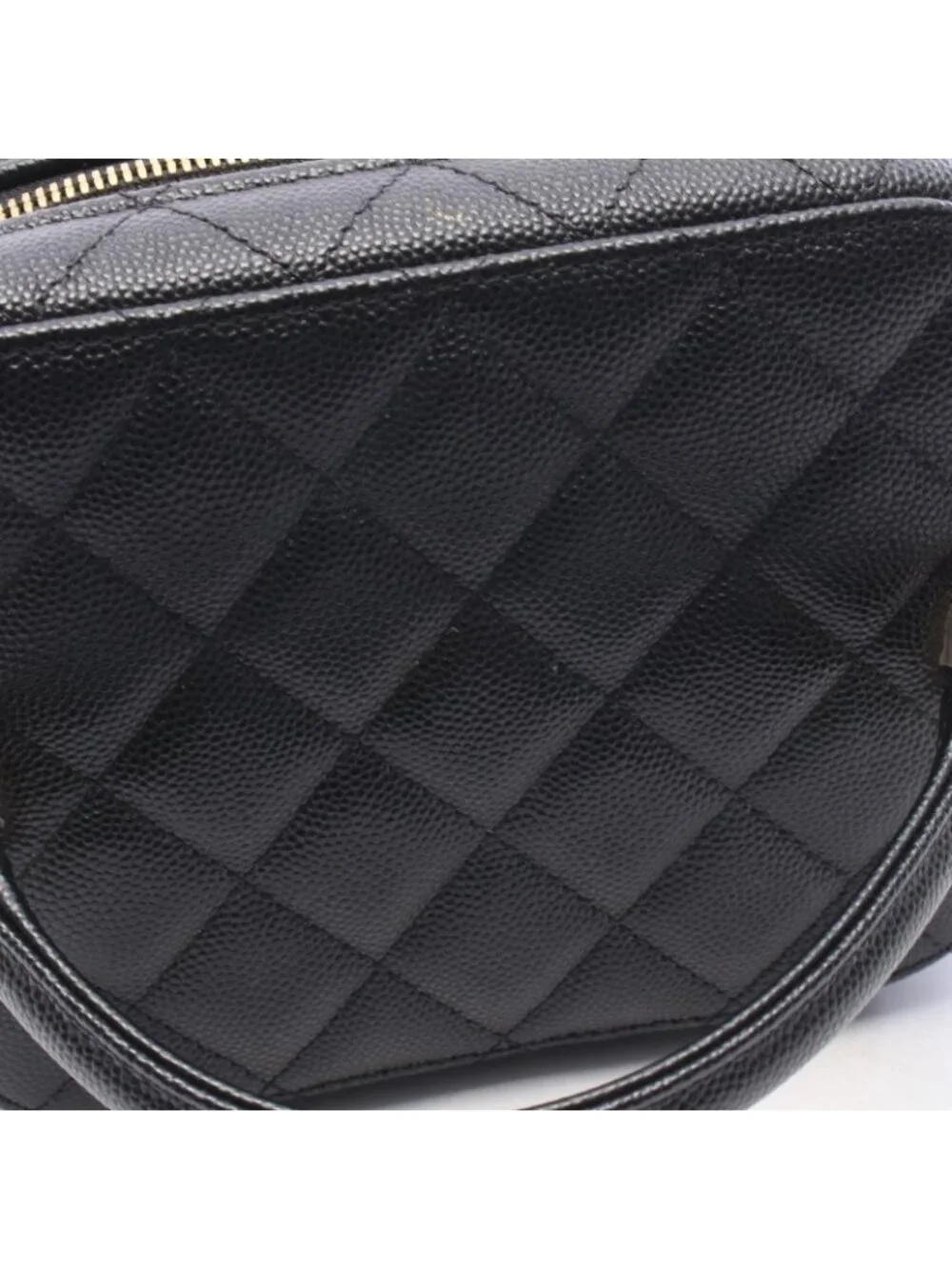 Chanel Shoulder Bag Quilted Black Caviar Leather Vanity 2-Way Chain